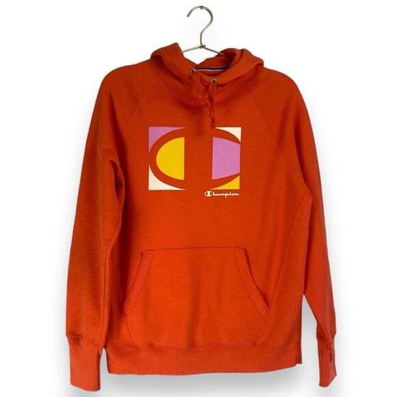 CHAMPION Women's Fleece Hoodie Big C Graphic Logo Orange Size M  470 - Picture 1 of 6